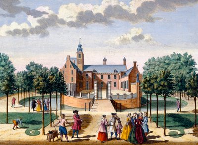 Udsigt over Adrichem House, fra Het Zeganpralent Kennemerlant af Hendrick de Leth og Matthias Brouerius Van Nidek, udgivet ca. 1700-1730 af Dutch School