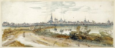Udsigt over Calcar, slutningen af det 17. århundrede (pen og brunt blæk med akvarel på papir) af Dutch School
