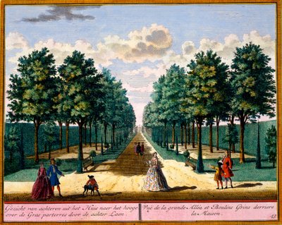Udsigt over gangbroen på bagsiden af huset, fra Get Zeganpralent Kennemerland af Hendrik de Leth og Matthias Brouerius Van Nidek, udgivet ca. 1700-30 af Dutch School