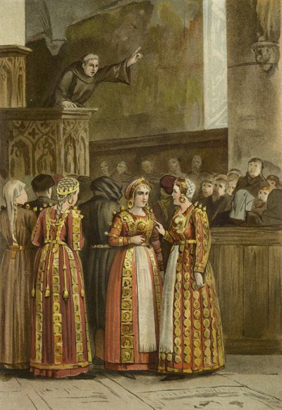Women in traditional Friesian costume, Netherlands, 15th Century  af Dutch School