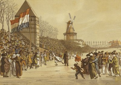 Womens ice skating races, Leeuwarden, Netherlands, 1805  af Dutch School
