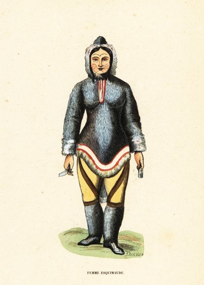 Inuit kvinde med ansigtstatoveringer, Mackenzie River, Yukon, Canada af Duverger Duverger