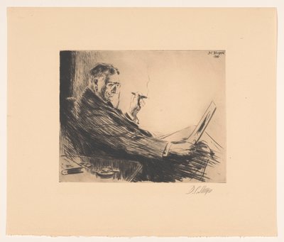 Mand ser på et billede med en cigar i hånden Printelskeren af Dwight Case Sturges (signed by artist)