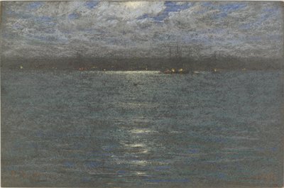 Night: A Harbor, 1894 (pastel på brunt papir) af Dwight William Tryon