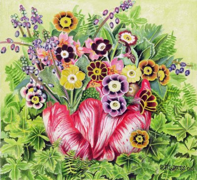 Auriculas, 2000 (akryl på lærred) af E.B. Watts