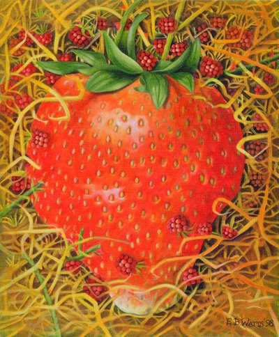 Strawberry in Straw, 1998 (akryl på lærred) af E.B. Watts