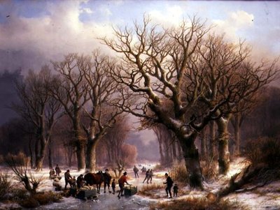 Et vinterlandskab (olie på lærred) af E.J. and Klombeck J.B. Verboeckhoven