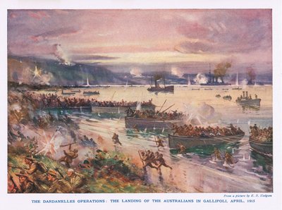 Dardanellernes operationer: Australiernes landgang i Gallipoli, april 1915 af E.S. Hodgson