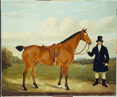 En gentleman holder sin jæger i et landskab af E.W. Gill