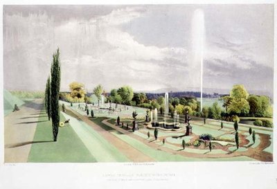 Lower Terrace Garden, Worsley Hall, pub. af Thomas McLean (litho) af E. Adveno Brooke