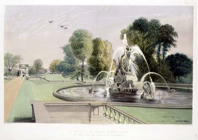St. George and the Dragon Fountain, Holkham, pub. af Thomas McLean (litho) af E. Adveno Brooke