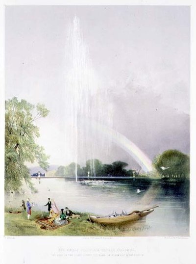The Great Fountain, Enville Gardens, pub. af Thomas McLean (litho) af E. Adveno Brooke
