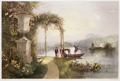 Søen, Trentham Hall Gardens, fra "The Gardens of England", udgivet 1857 (chromolitho) af E. Adveno Brooke