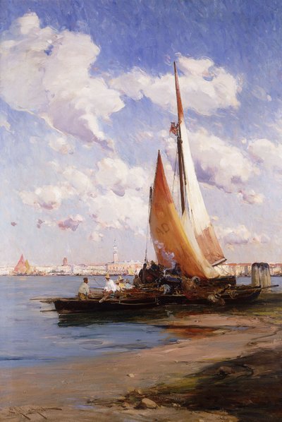 Fiskefartøj med Rivere degli Schiavoni, Venedig, hinsides, af E. Aubrey Hunt