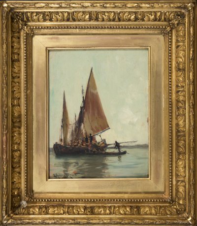 Venetiansk pram på lagunen af E. Aubrey Hunt