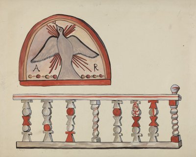 Lunette fra alterkirken ved Plain Burnt Altar Rail-kirken ved Sanctuary, Chimayo af E. Boyd