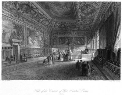 Hall of the Council of Five Hundred, Venedig, Italien, 1800-tallet. af E. Challis