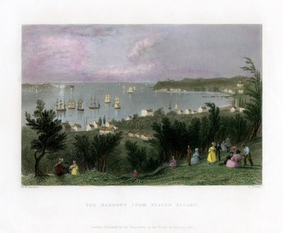 The Narrows set fra Staten Island, New York, USA, 1837. af E. Finden