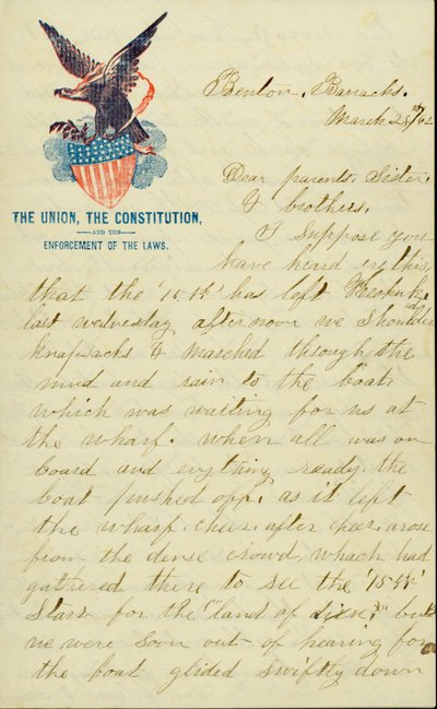 Brev signeret E.G. Black, Benton Barracks, Mo., til hans forældre, søster og brødre, 28. marts 1862 af E. G. Black
