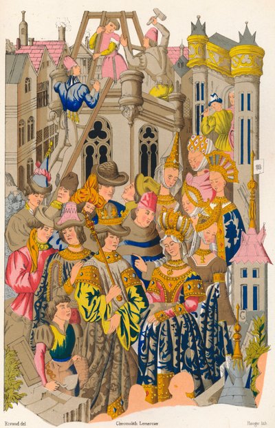 Grundlæggelse af klosteret St. Genevieve, 1400-tallet, 1849. af E. Hauger