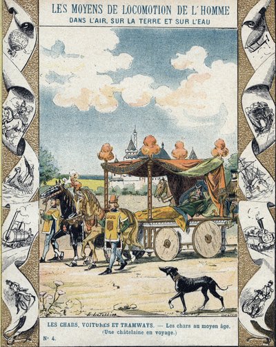 Tanks i middelalderen - A Chatelaine en voyage - illustration af E Letellier - Beskytter historisk notesbog, slutningen af det 19. århundrede af E. Letellier