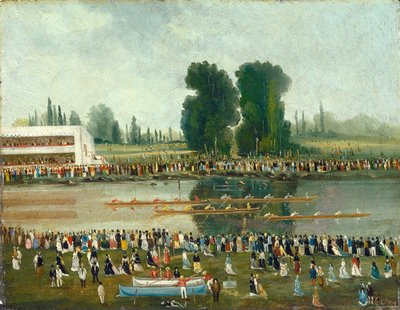 Roning Scene: Crowds Watching from the River Banks, slutningen af det 19. århundrede. af E. Levy