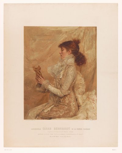 Portræt af Sarah Bernhardt Mademoiselle Sarah Bernhardt fra den franske komedie (titel på objekt) af E. Mémet
