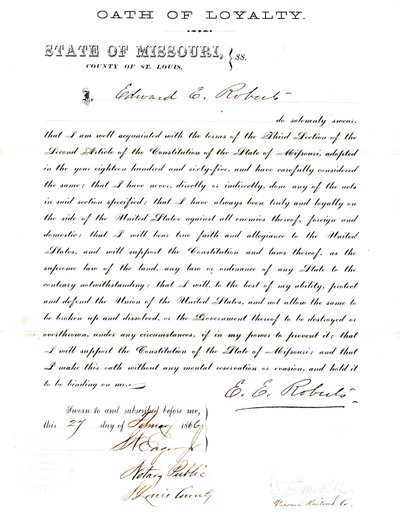 Loyalitet ed af Edward E. Roberts fra Missouri, County of St. Louis af E. Roberts