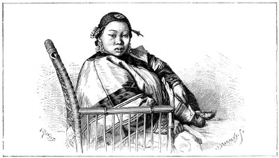 Kvinde med bundne fødder, Kina, 1800-tallet af Etienne Antoine Eugene Ronjat