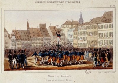 La danse des tonneliers under industrikortege i Strasbourg den 25/06/1840. Litografi af Simon af E. Simon