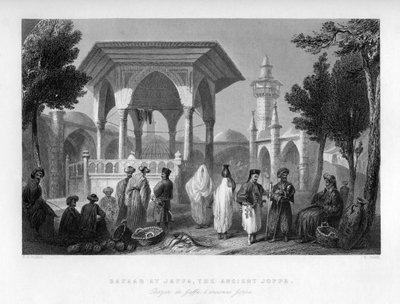 Bazaren i Jaffa, den gamle Joppa, Palæstina, Israel, 1841. af E. Smith