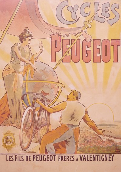 Plakat, der reklamerer for Peugeot-cykler, slutningen af det 19.-begyndelsen af det 20. århundrede af E Vavasseur