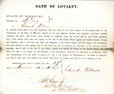 Loyalitet ed af Edward Villmer fra Missouri, County of St. Louis af E. Villmer