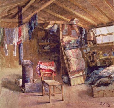 A Garret Interior, ca. 1860 (akvarel på papir) af E. Zoello
