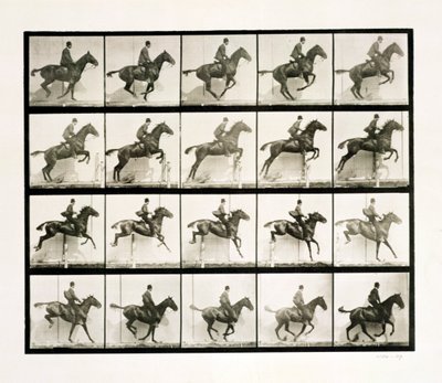 Mand og hest hopper over et hegn, 1887 af Eadweard Muybridge