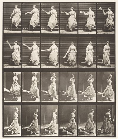 Plade 140. Nedadgående trapper ser sig omkring og vifter vifte af Eadweard Muybridge