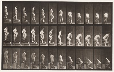Tavle 149. Nedstigende Trapper; Bøjer sig for at løfte en kande, 1872-1885 af Eadweard Muybridge