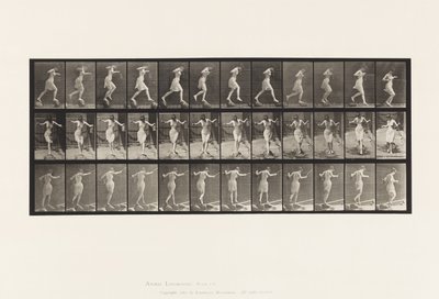 Tavle 175. Krydsende bæk på trappesten med fiskestang og dåse af Eadweard Muybridge