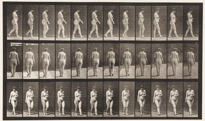 Plade 18. Gå, venstre hånd over maven, 1872-1885 af Eadweard Muybridge