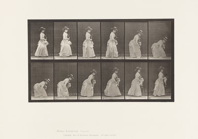 Tallerken 211. Bøje- og løftetørklæde; Parasol i venstre hånd, 1885 af Eadweard Muybridge
