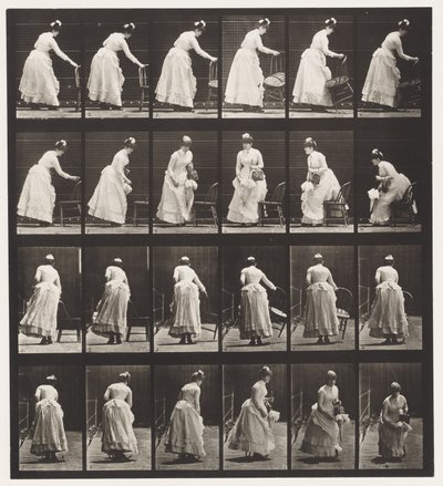 Plade 243.Placering af stol, siddende og flirtende ventilator af Eadweard Muybridge
