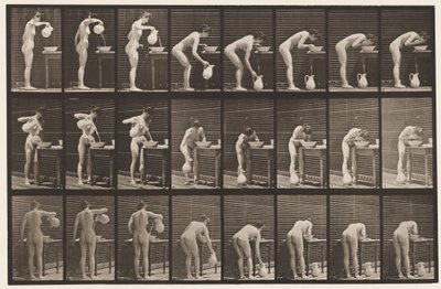 Tallerken 413. Hældning af vand i kummen og vaskeansigt af Eadweard Muybridge