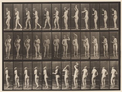 Tallerken 426. Toilet; Børste hendes hår og gå af, 1872-1885 af Eadweard Muybridge