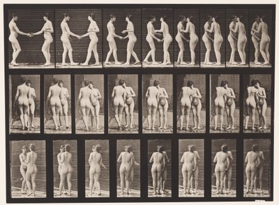 Tallerken 444. To modeller, der ryster hænder og kysser hinanden af Eadweard Muybridge