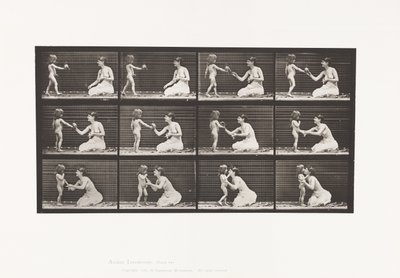 Tallerken 465. To modeller, barn 70N, bringer buket til 12, 1885 af Eadweard Muybridge