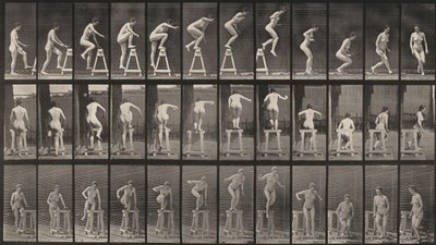 Tavle nummer 171. Stige op på en buk, springe ned og dreje rundt af Eadweard Muybridge