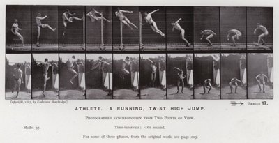 Den menneskelige figur i bevægelse: atlet, et løbende, drejehøjdespring (s/h-billede) af Eadweard Muybridge