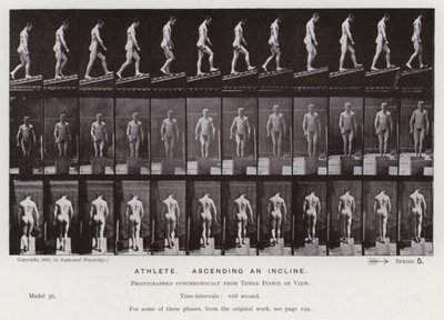Den menneskelige figur i bevægelse: Atlet, der stiger op ad en skråning (s/h foto) af Eadweard Muybridge