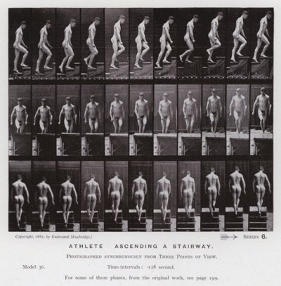 Den menneskelige figur i bevægelse: atlet, der går op ad en trappe (s/h foto) af Eadweard Muybridge