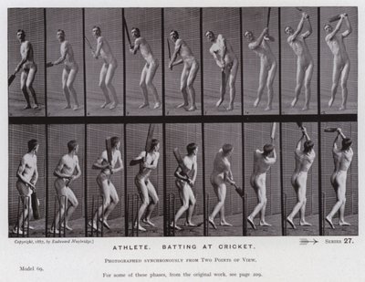 The Human Figure in Motion: Atlet, der slår i cricket (s/h-billede) af Eadweard Muybridge